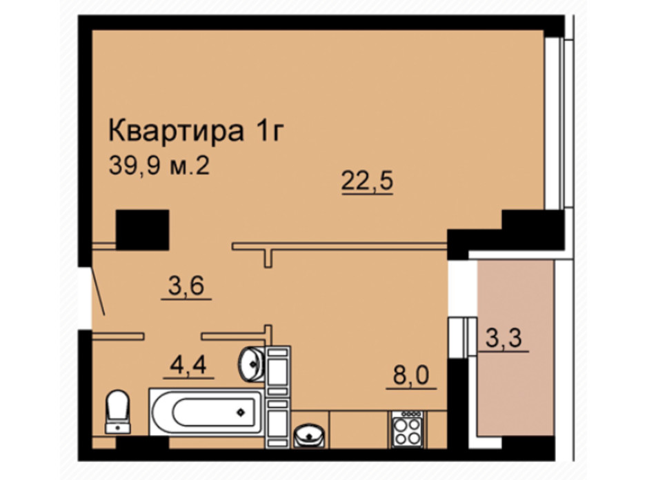 Планування 1-кімнатної квартири в ЖК SkyCity 39.9 м², фото 92581 Планування 1-кімнатної квартири в ЖК SkyCity 39.9 м², фото 92581