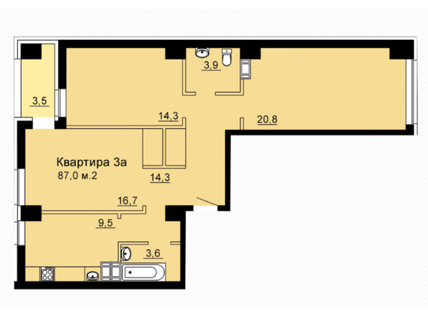 ЖК SkyCity: планування 3-кімнатної квартири 87 м²