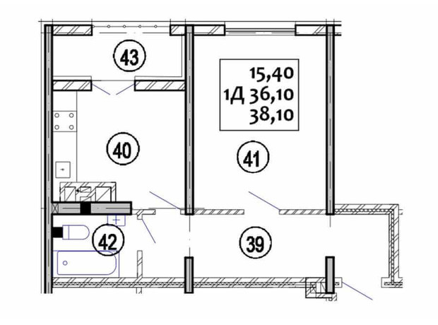 ЖК Варшавський: планування 1-кімнатної квартири 38.1 м²