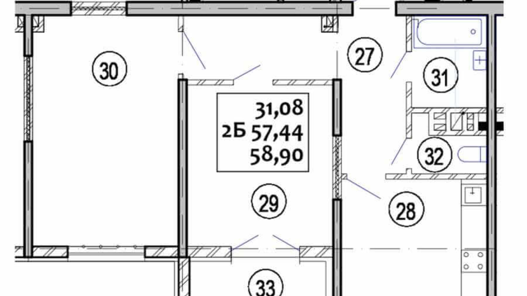 Планування 2-кімнатної квартири в ЖК Варшавський 58.9 м², фото 92689