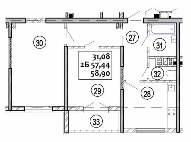 ЖК Варшавський: планування 2-кімнатної квартири 58.9 м²