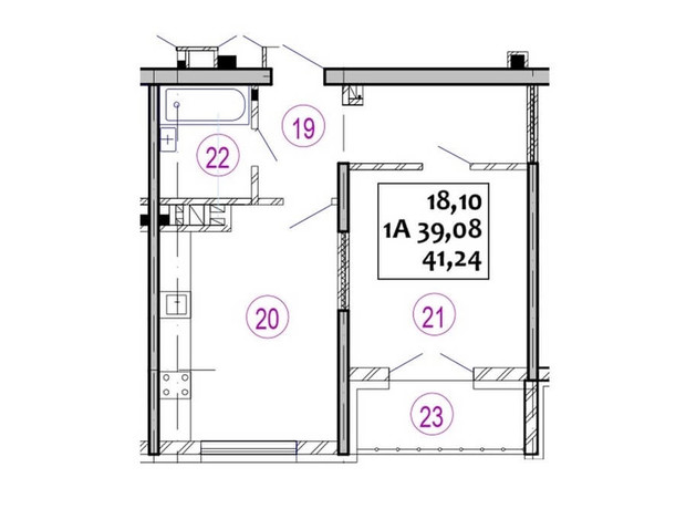 ЖК Варшавский: планировка 1-комнатной квартиры 41.24 м²