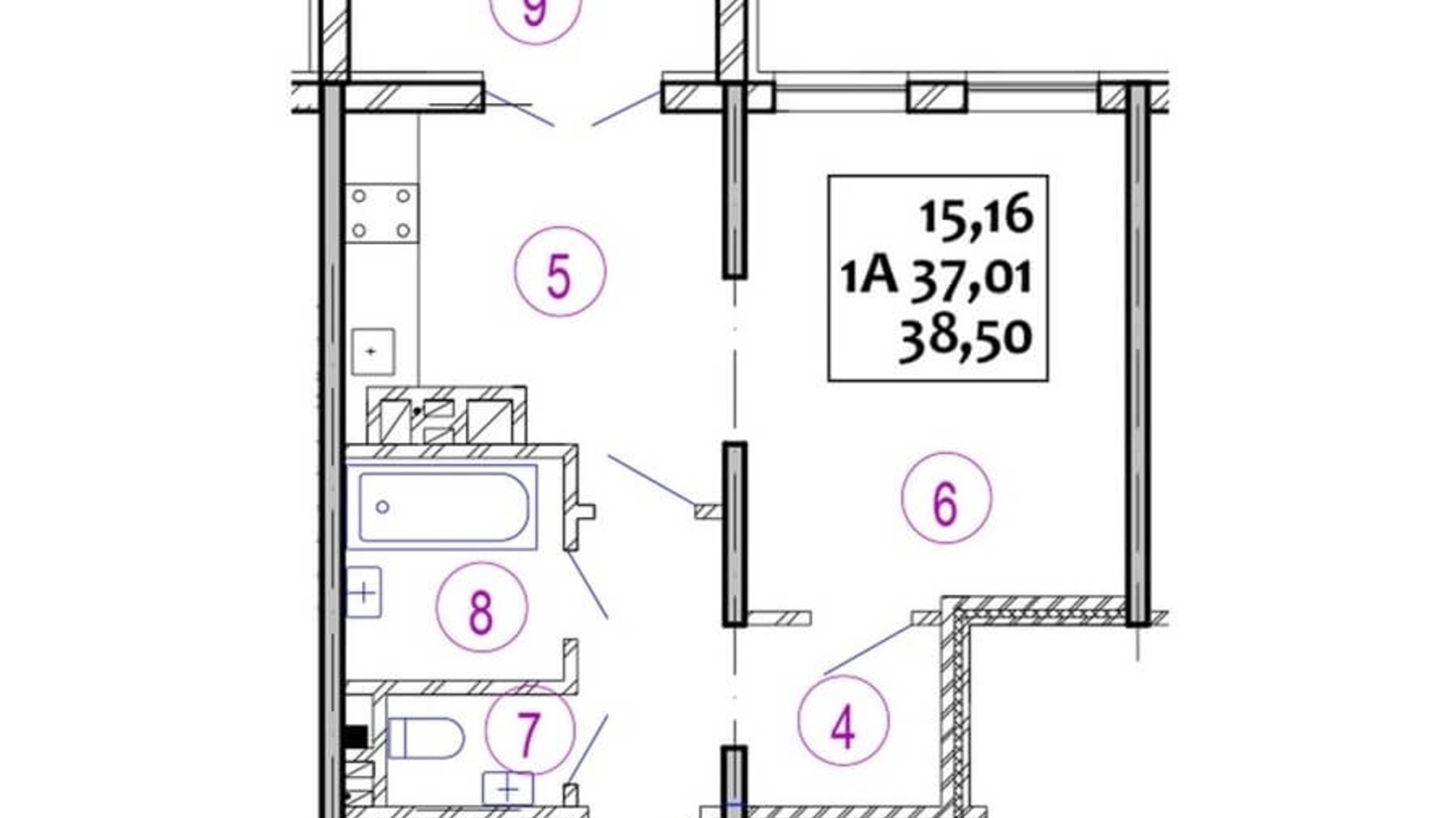 Планировка 1-комнатной квартиры в ЖК Варшавский 38.5 м², фото 92694