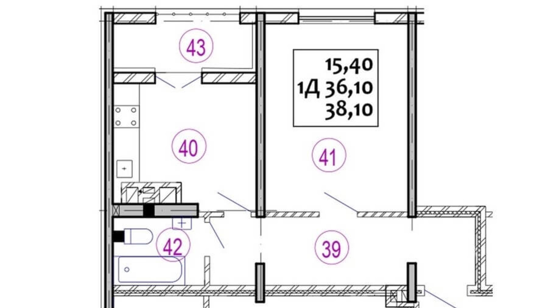 Планировка 1-комнатной квартиры в ЖК Варшавский 38.1 м², фото 92695