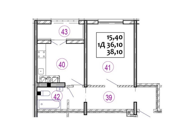 ЖК Варшавський: планування 1-кімнатної квартири 38.1 м²