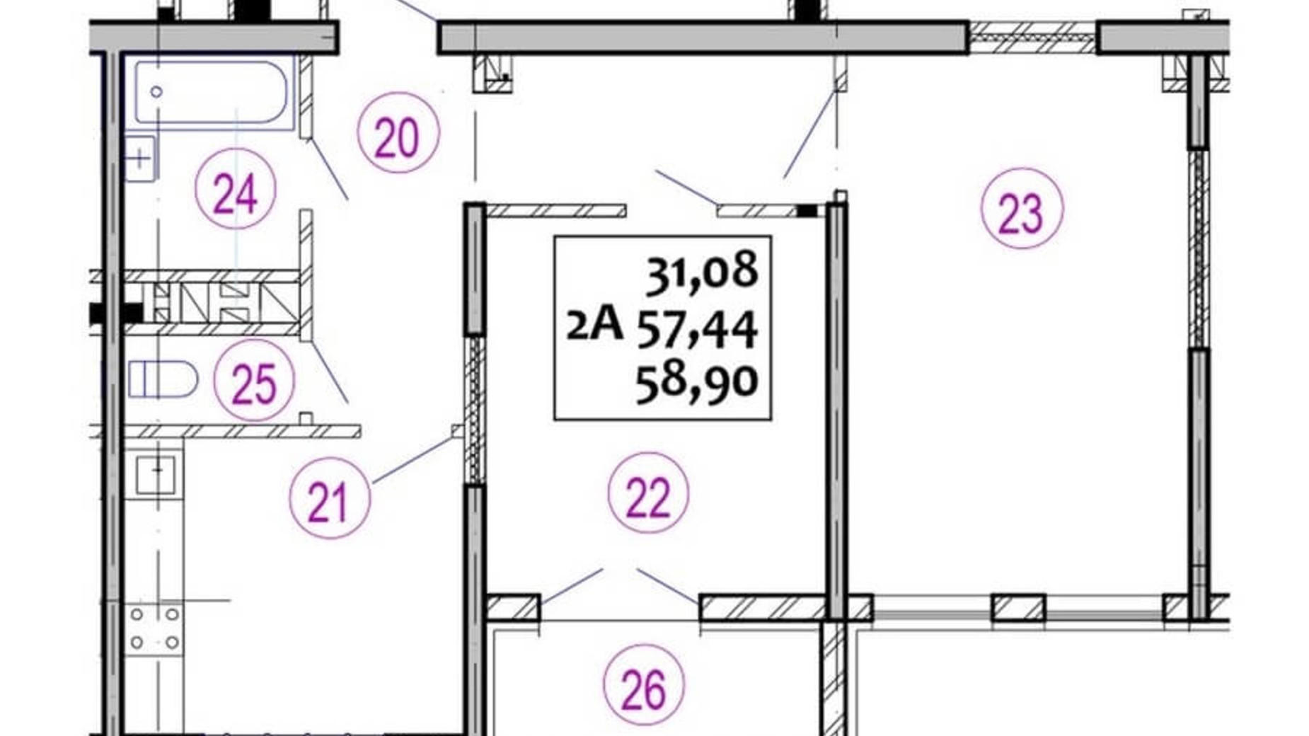 Планировка 2-комнатной квартиры в ЖК Варшавский 58.9 м², фото 92698