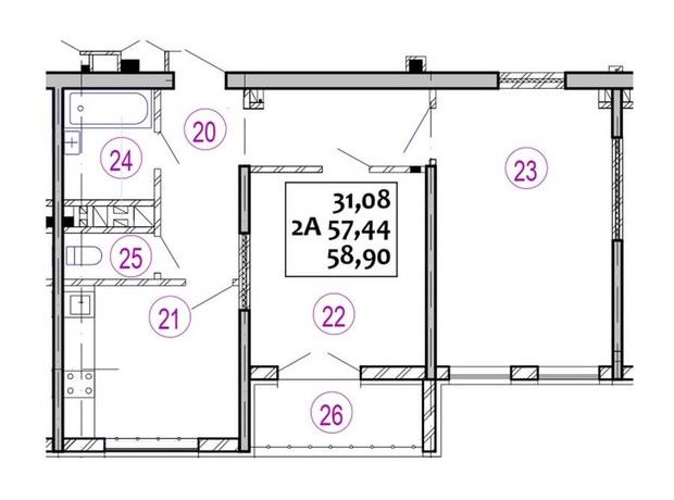 ЖК Варшавский: планировка 2-комнатной квартиры 58.9 м²