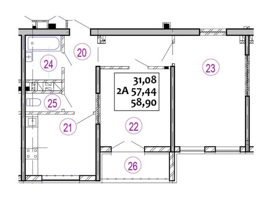 Планировка 2-комнатной квартиры в ЖК Варшавский 58.9 м², фото 92698 Планировка 2-комнатной квартиры в ЖК Варшавский 58.9 м², фото 92698