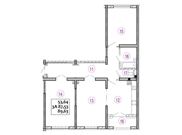 ЖК Варшавский: планировка 3-комнатной квартиры 89.83 м²