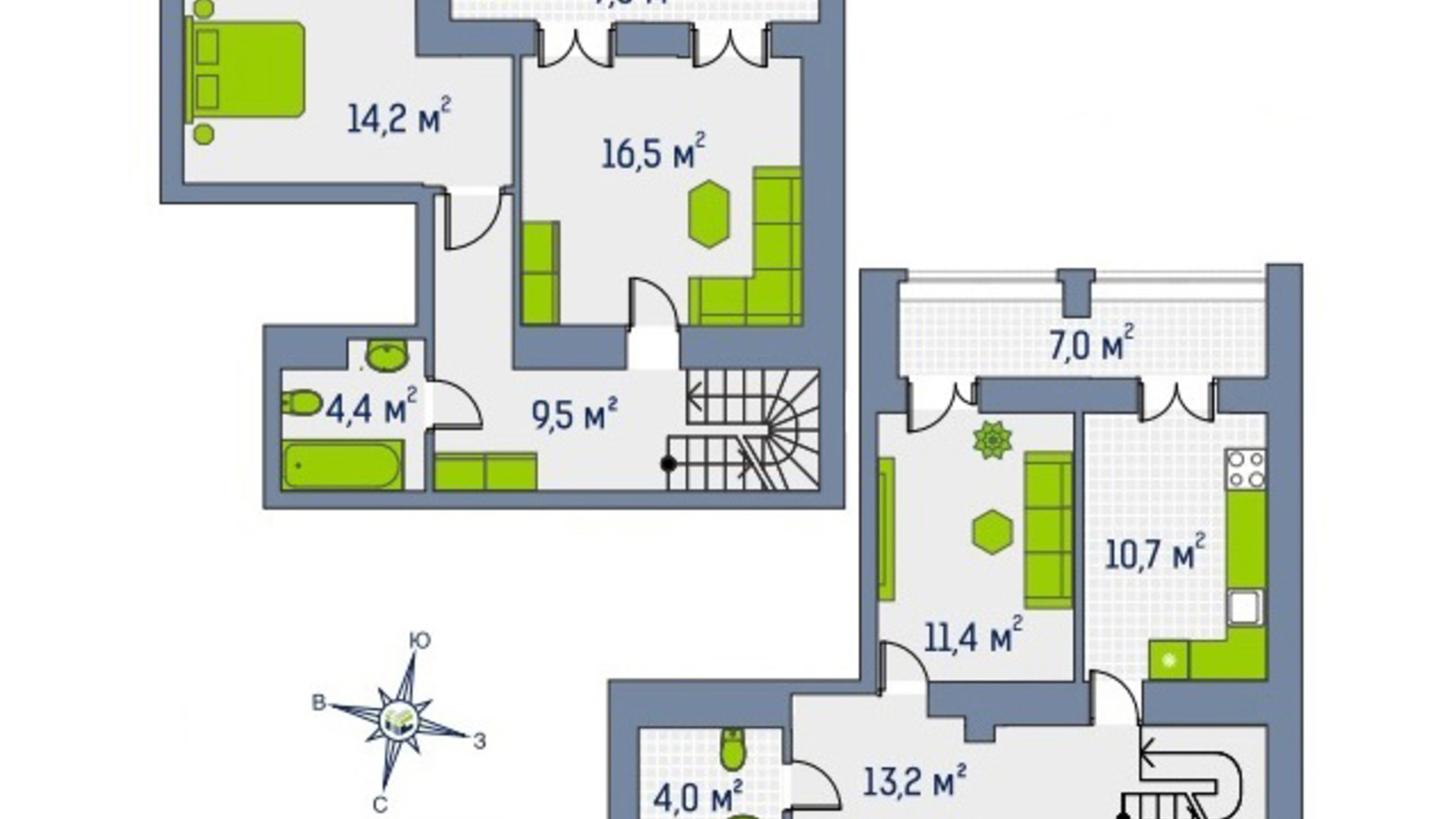 Планування багато­рівневої квартири в ЖК Центральний 102.3 м², фото 93801