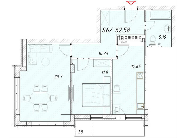 ЖК Цитадель: планировка 2-комнатной квартиры 62.8 м²