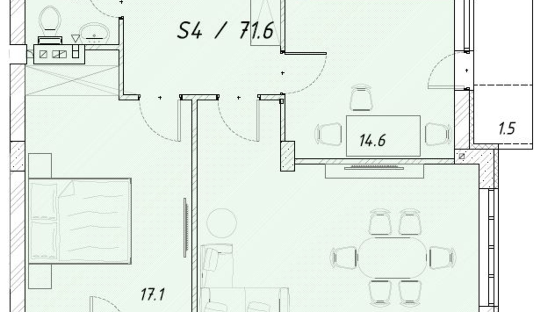 Планування 2-кімнатної квартири в ЖК Цитадель 70.8 м², фото 94942