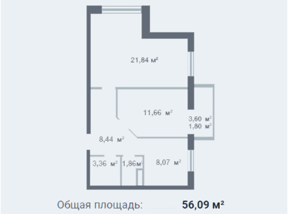 Планування 2-кімнатної квартири в ЖК Новосел 56.09 м², фото 95300 Планування 2-кімнатної квартири в ЖК Новосел 56.09 м², фото 95300