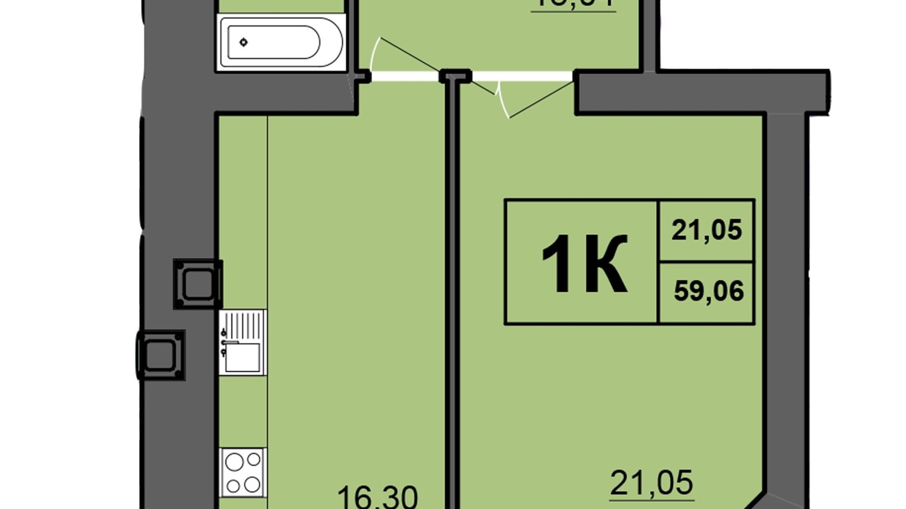 Планировка 1-комнатной квартиры в ЖК Europa Haus 59.06 м², фото 97295