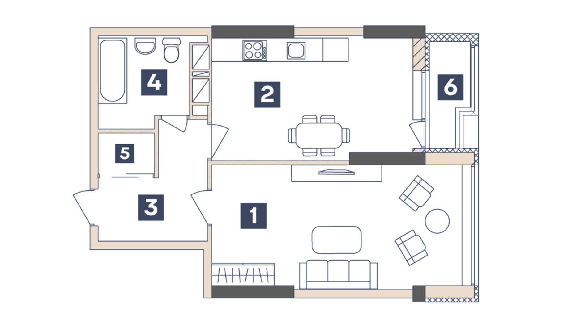 Планування 1-кімнатної квартири в ЖК Central 46.98 м², фото 98422