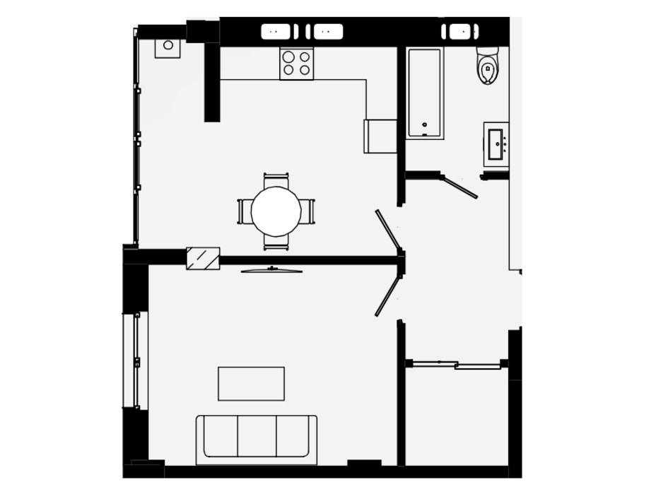 Планування 1-кімнатної квартири в ЖК Comfort Park 45 м², фото 99181 Планування 1-кімнатної квартири в ЖК Comfort Park 45 м², фото 99181