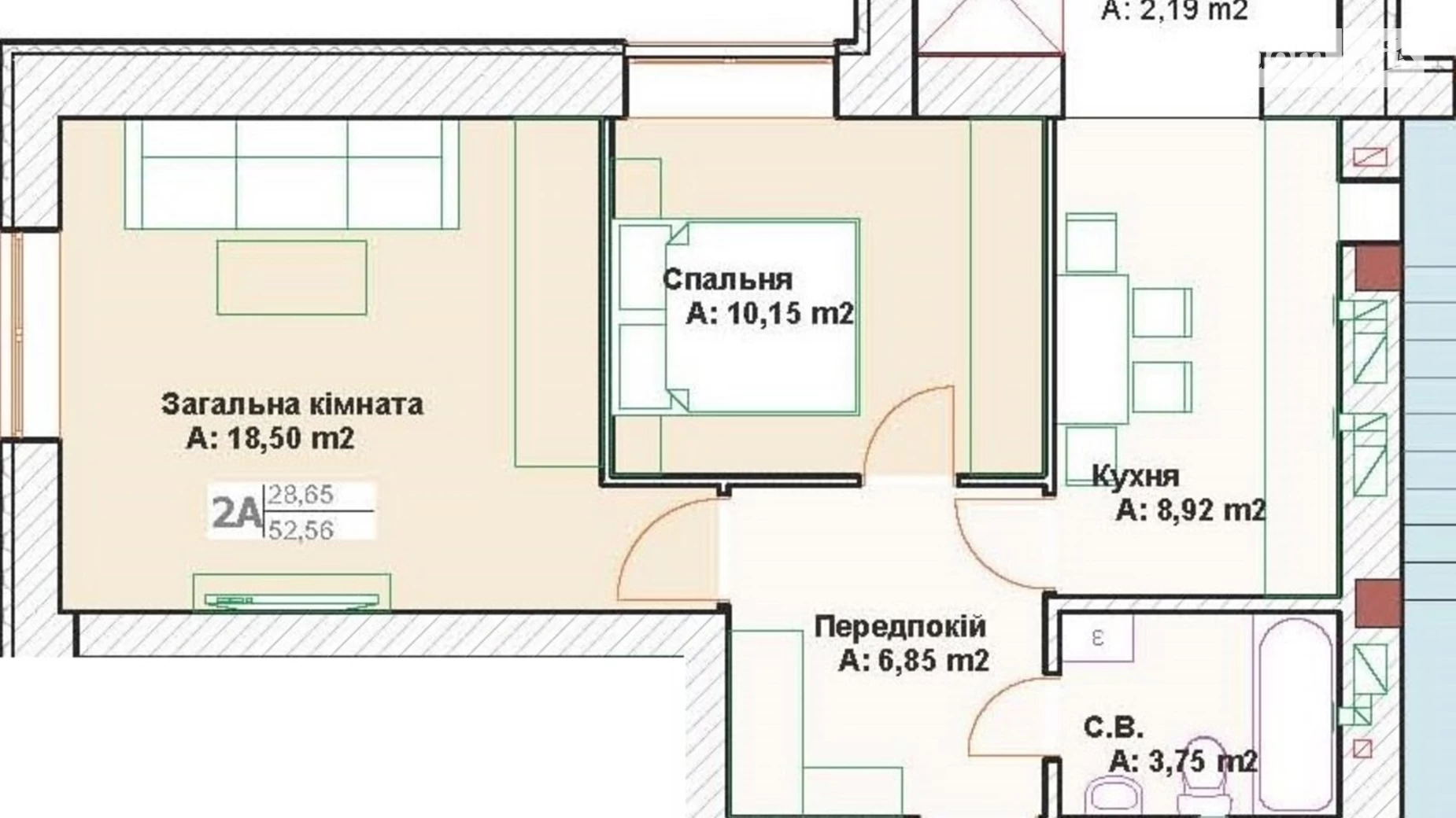 Продається 2-кімнатна квартира 53 кв. м у Бучі, бул. Леоніда Бірюкова, 7