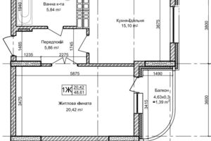 Продается 1-комнатная квартира 47.6 кв. м в Киеве