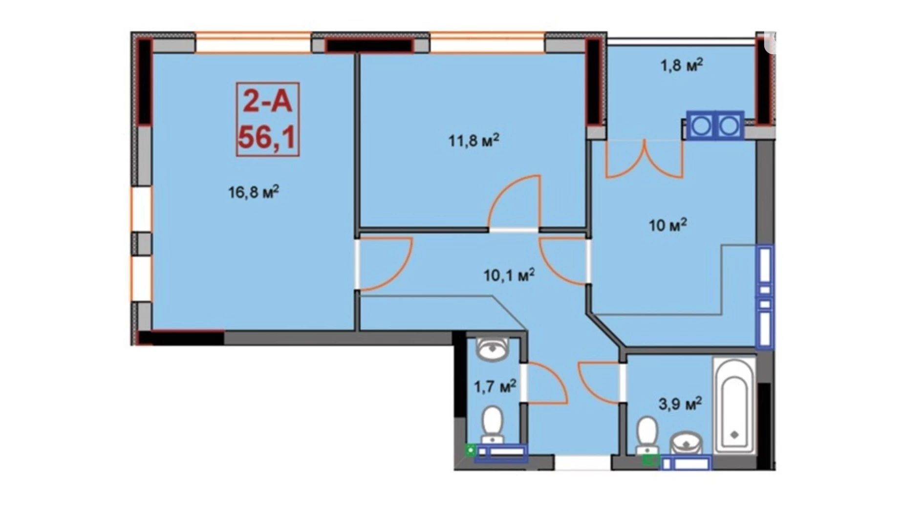 Продается 2-комнатная квартира 56.1 кв. м в Ирпене, ул. Карла Маркса, 1С