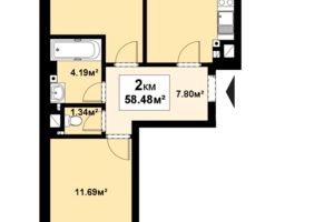Продается 2-комнатная квартира 58.48 кв. м в Черновцах