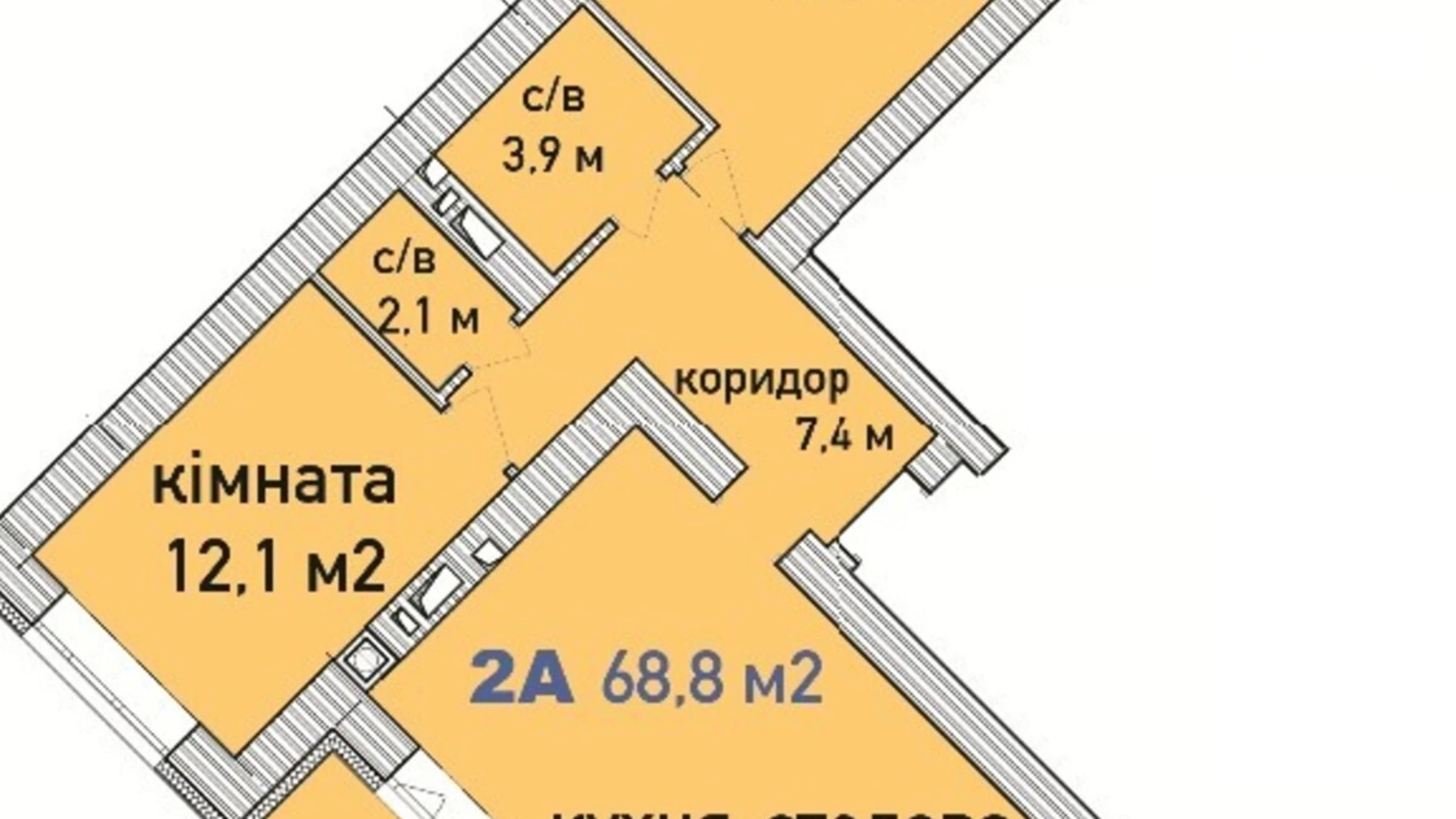 Продается 2-комнатная квартира 69 кв. м в Ирпене, ул. Достоевского, 72