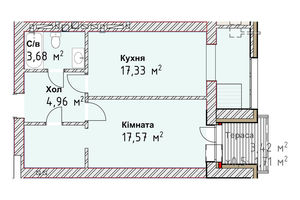 Продається 1-кімнатна квартира 45.25 кв. м у Одесі