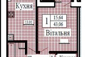 Продается 1-комнатная квартира 43.06 кв. м в Луцке