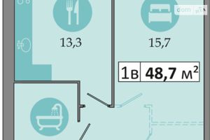 Продається 1-кімнатна квартира 48.7 кв. м у Дніпрі