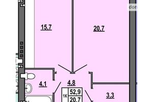 Продается 1-комнатная квартира 52.9 кв. м в Тернополе
