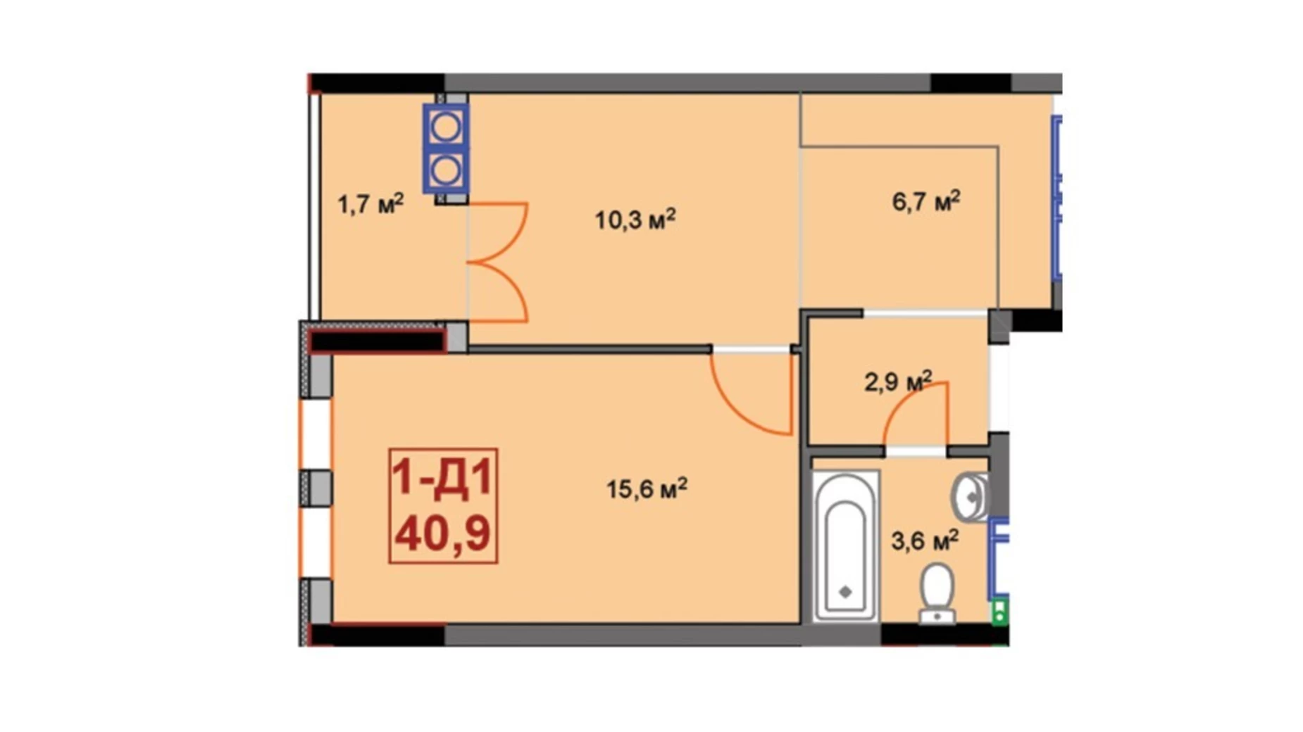 Продається 1-кімнатна квартира 43.4 кв. м у Ірпені, вул. Університетська