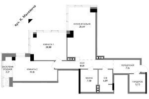 Продается 2-комнатная квартира 87.44 кв. м в Киеве