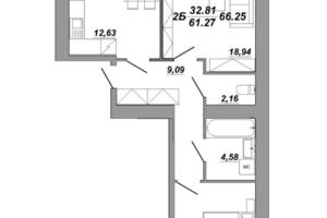 Продается 2-комнатная квартира 66.25 кв. м в Тернополе