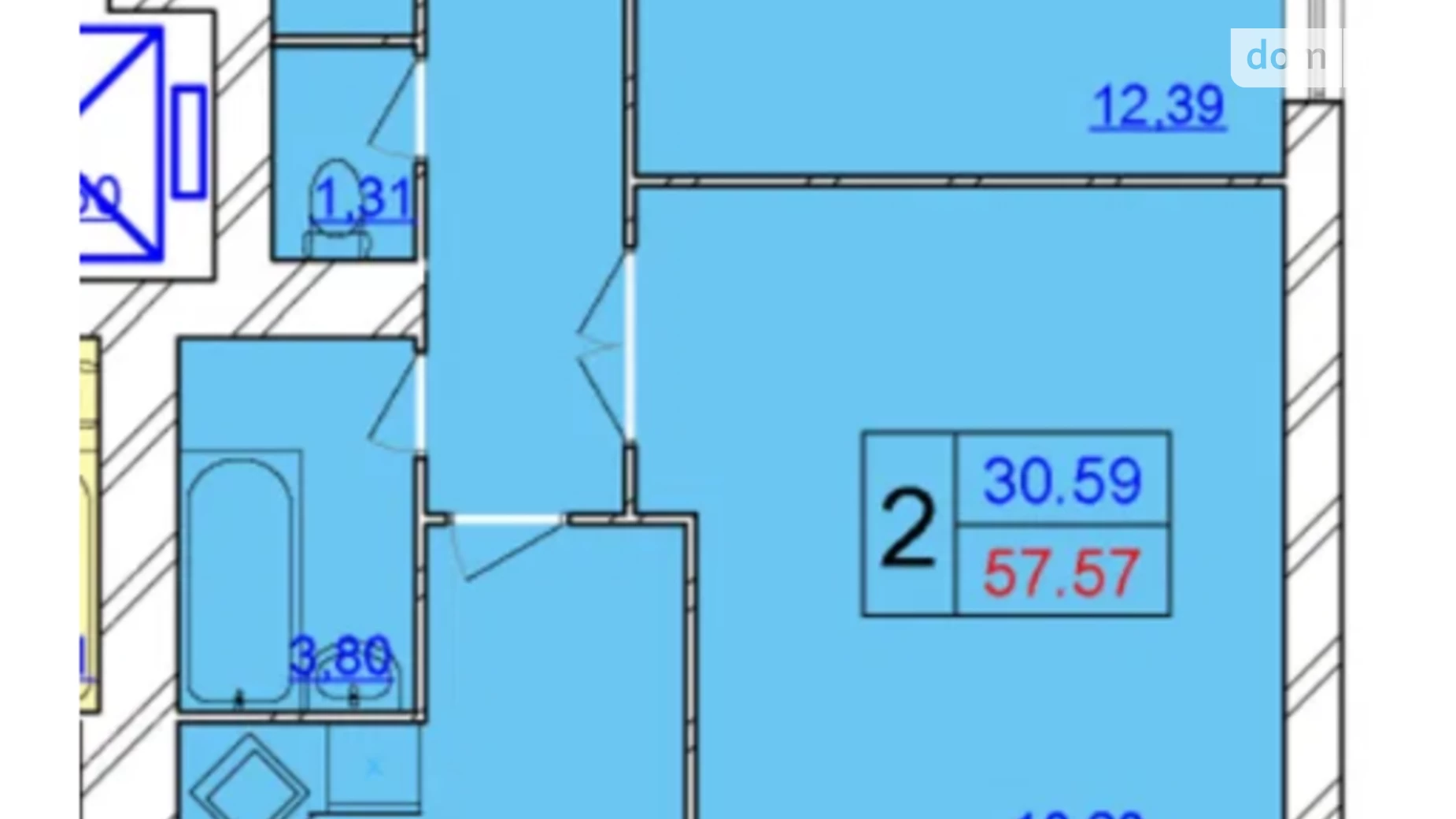 Продається 2-кімнатна квартира 57.57 кв. м у Хмельницькому, пров. Гетьмана Мазепи(Красовського Маршала), 31/1А