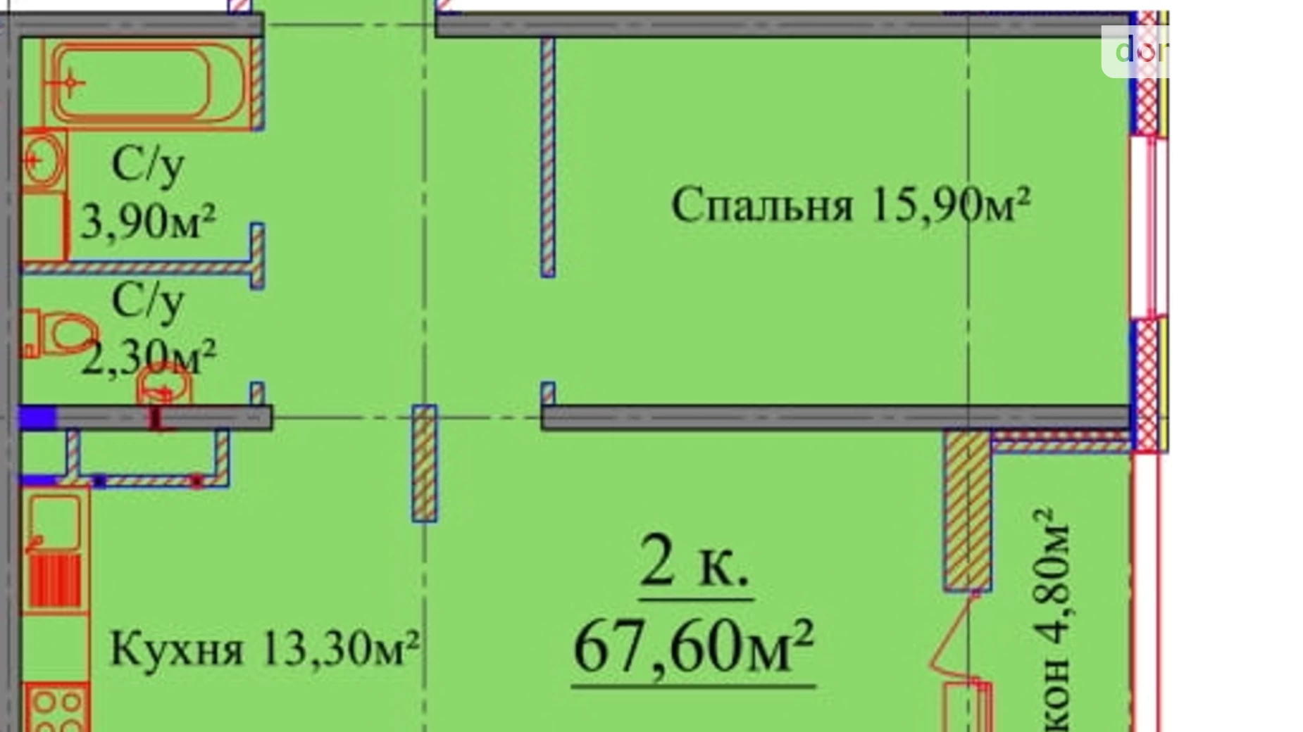 Продається 2-кімнатна квартира 68.5 кв. м у Одесі, вул. Жаботинського, 56