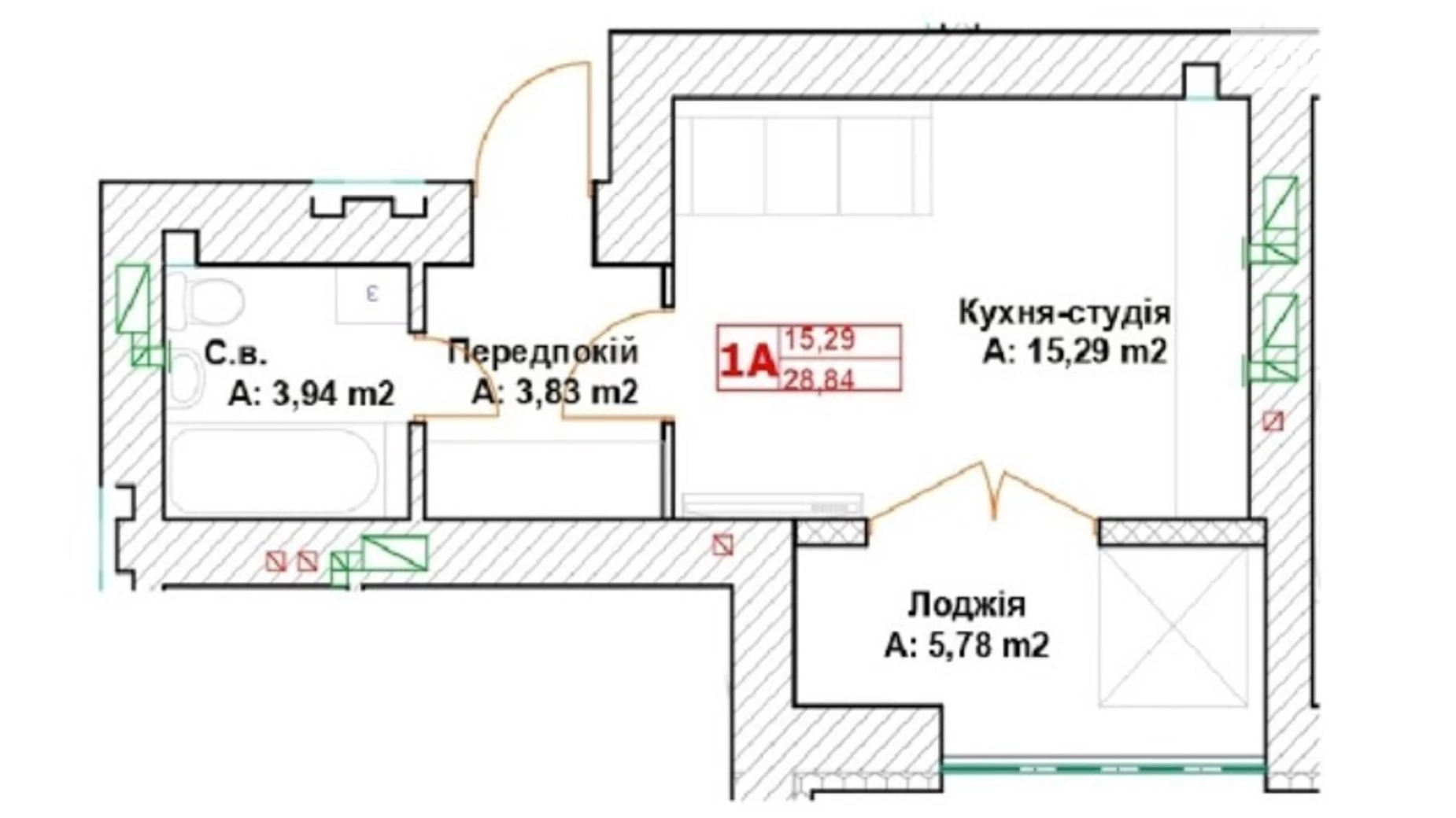 Продается 1-комнатная квартира 28.84 кв. м в Буче, Сагатовського Валенси