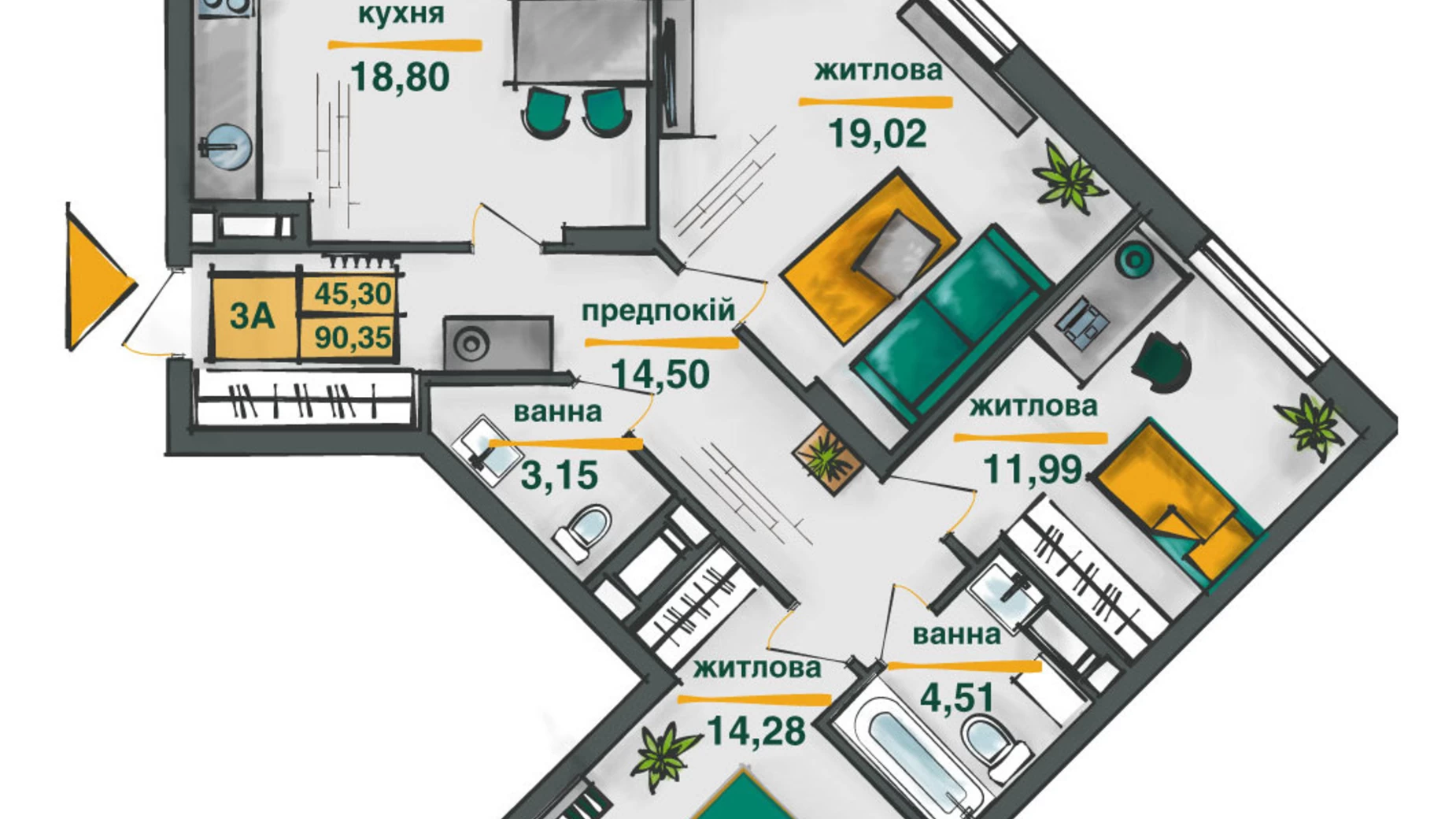Продается 3-комнатная квартира 90.35 кв. м в Киеве, ул. Ивана Выговского(Маршала Гречко) - фото 2
