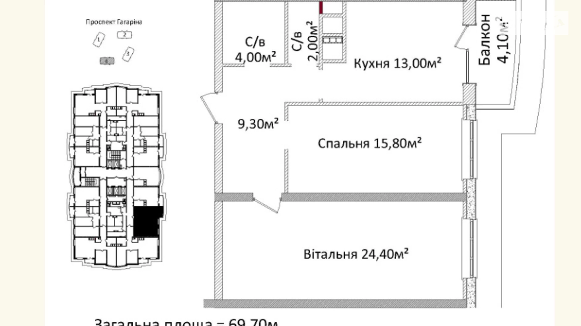 Продається 2-кімнатна квартира 70 кв. м у Одесі, просп. Гагаріна, 19