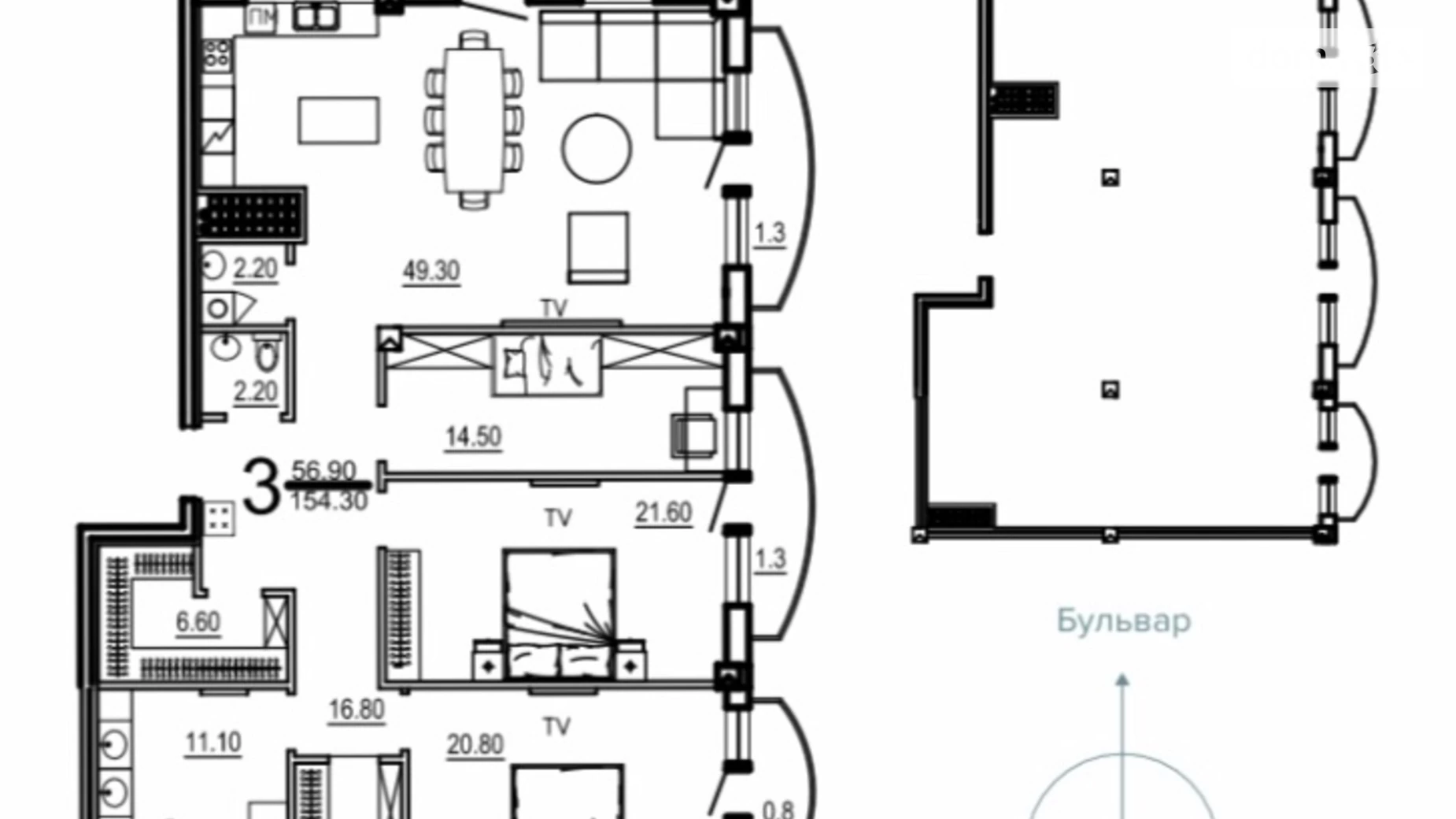 Продается 3-комнатная квартира 154 кв. м в Одессе, бул. Французский, 67