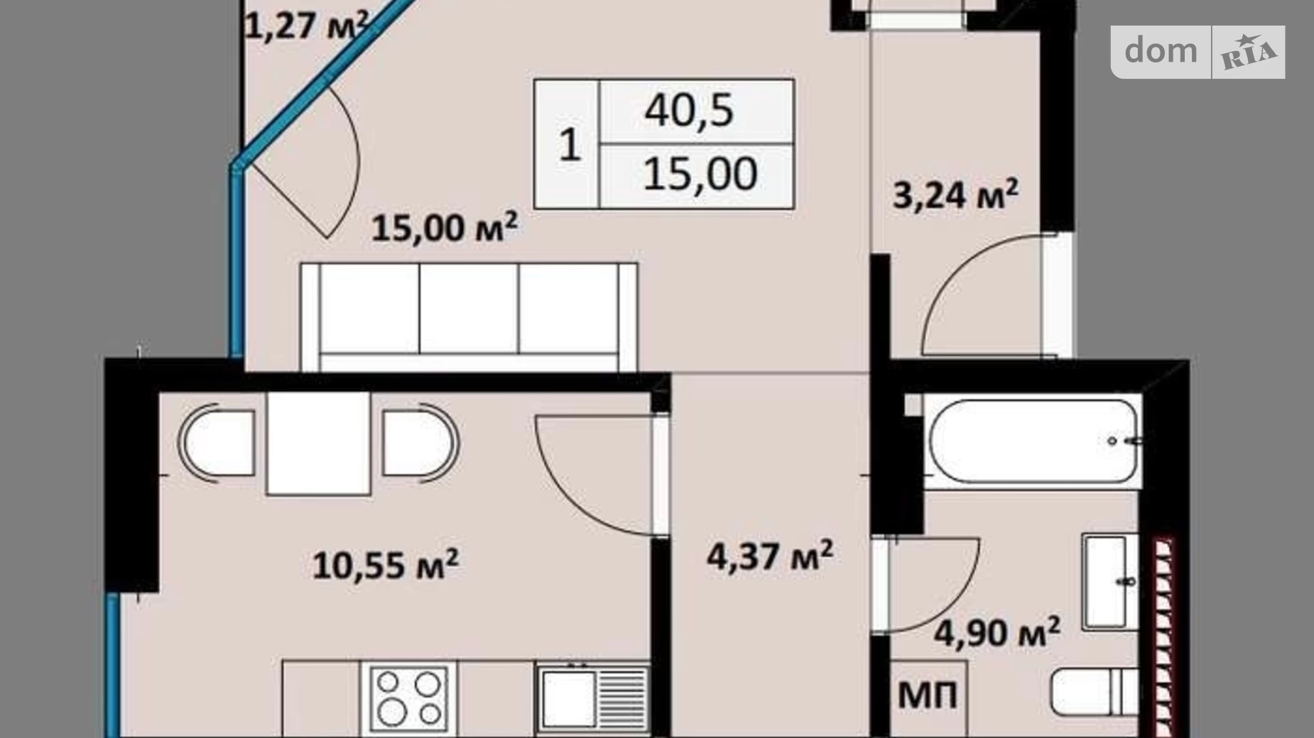 Продается 1-комнатная квартира 40.5 кв. м в Ужгороде, ул. Воссоединения