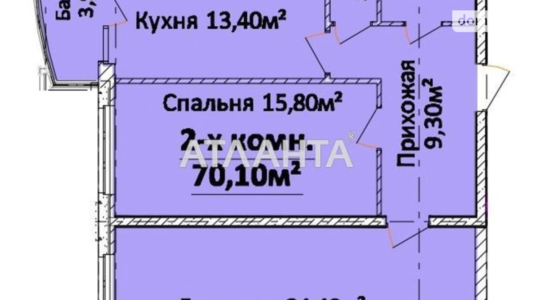 Продається 2-кімнатна квартира 70.1 кв. м у Одесі, просп. Гагаріна, 19