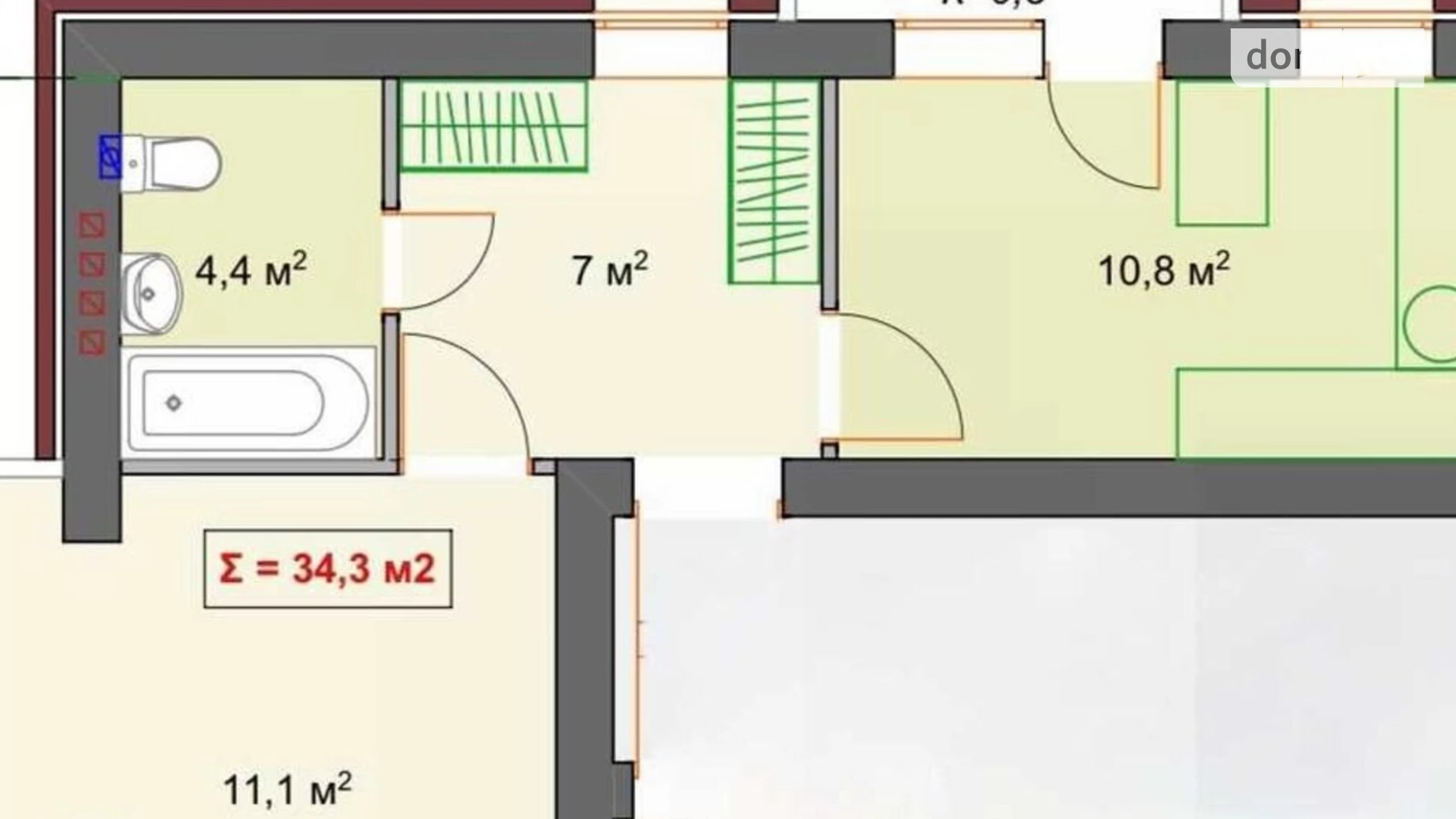 Продається 1-кімнатна квартира 34.3 кв. м у Ірпені, вул. Дем'яна Попова, 14