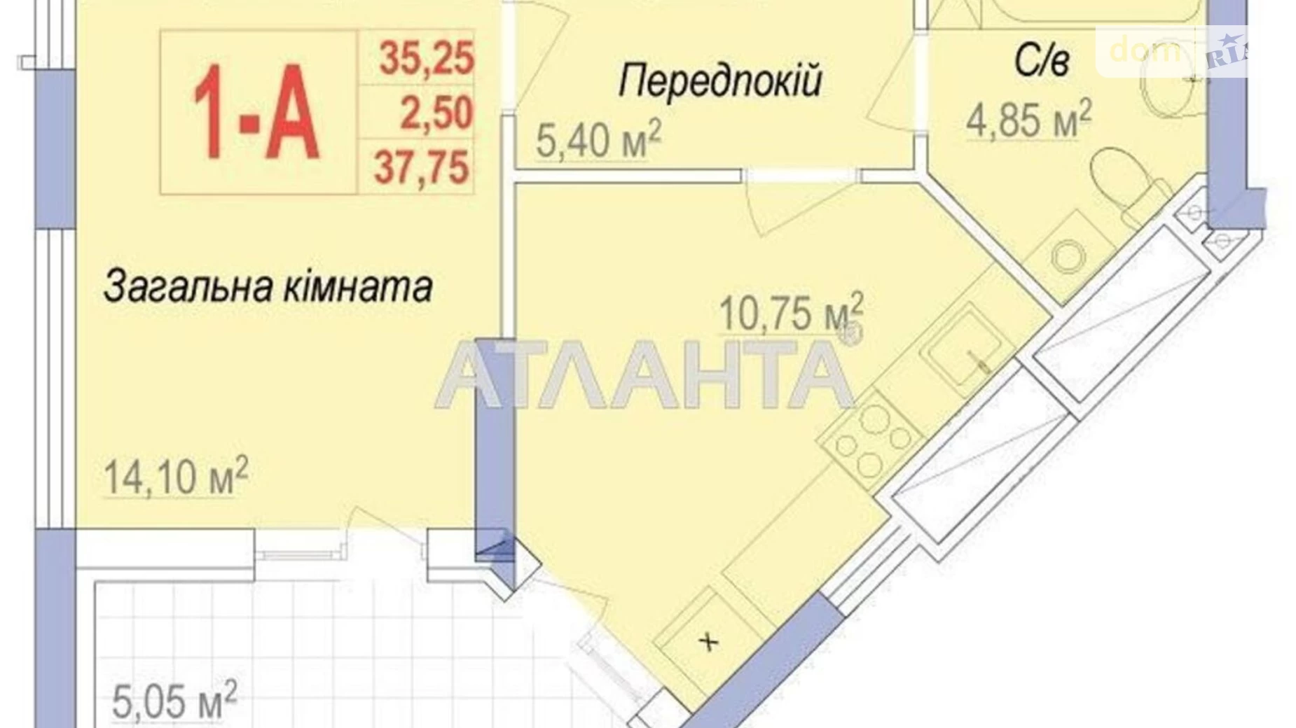 Продается 1-комнатная квартира 38 кв. м в Одессе, ул. Героев Крут