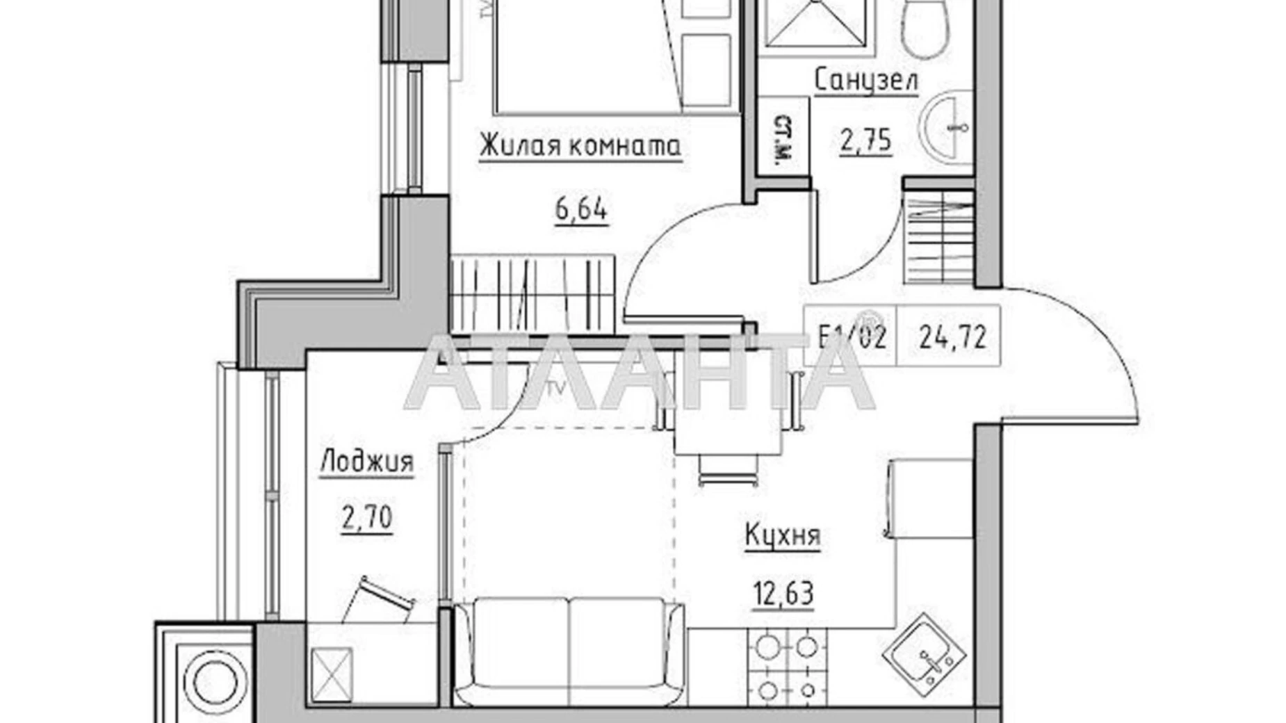 Продается 1-комнатная квартира 25 кв. м в Авангарде, ул. Василия Спрейса