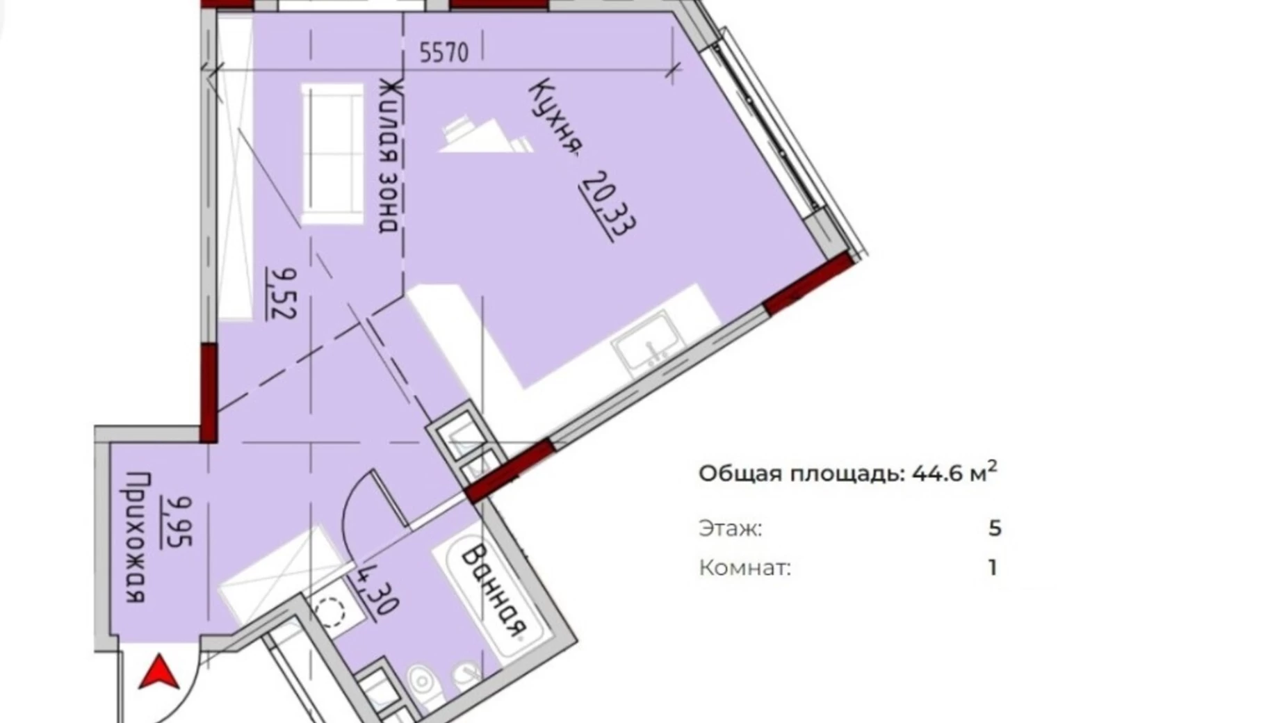 Продається 1-кімнатна квартира 44.6 кв. м у Одесі, пров. Маячний