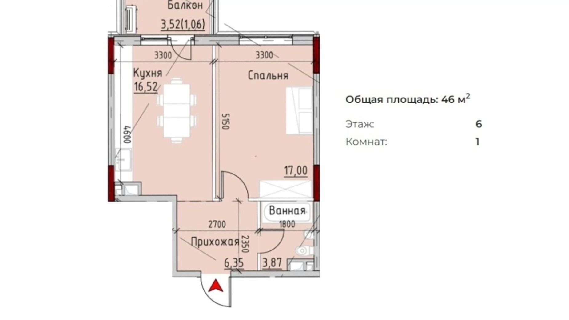 Продається 1-кімнатна квартира 46 кв. м у Одесі, пров. Маячний