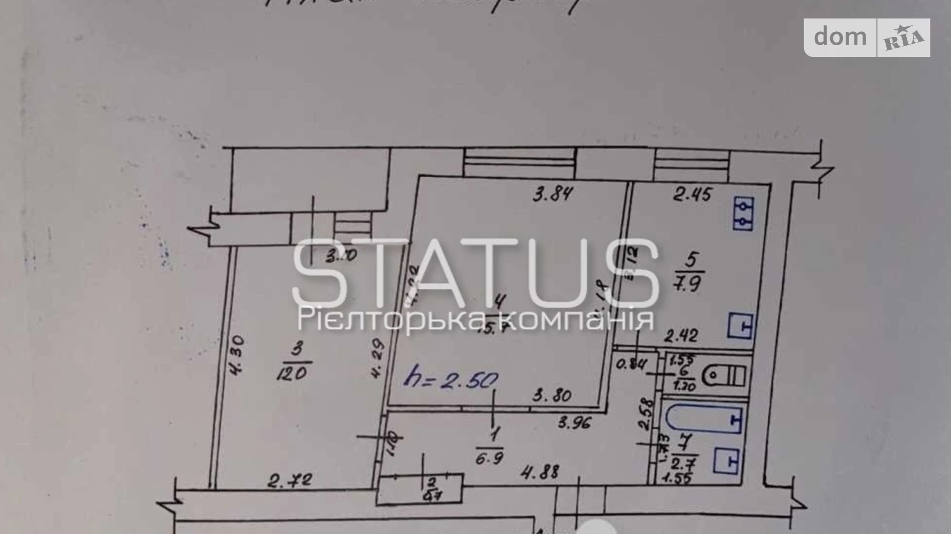 Продається 2-кімнатна квартира 49 кв. м у Полтаві, вул. Миру