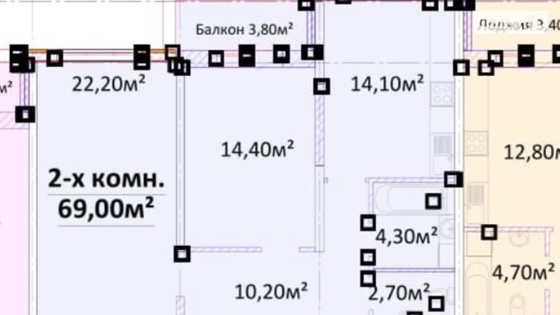 Продається 2-кімнатна квартира 70 кв. м у Одесі, просп. Гагаріна