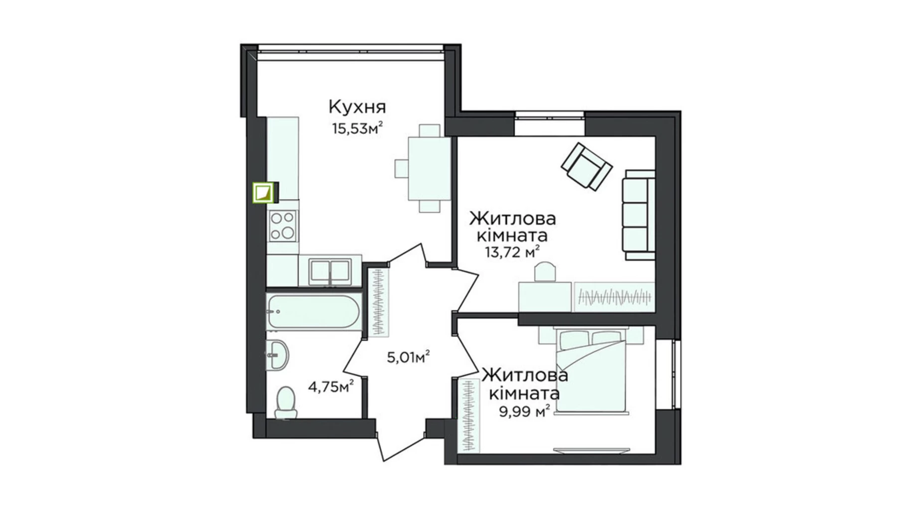 Продается 2-комнатная квартира 44.53 кв. м в Киево-Святошинске, ул. Стретенская, 33