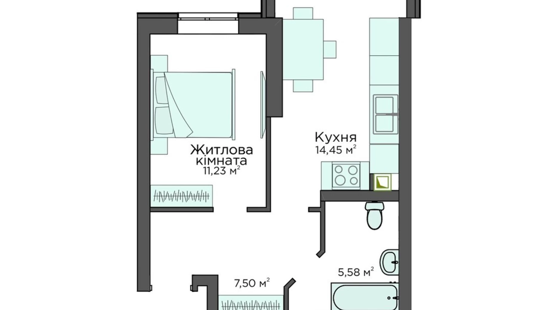 Продається 1-кімнатна квартира 38.73 кв. м у Києво-Святошинську, вул. Стрітенська, 33