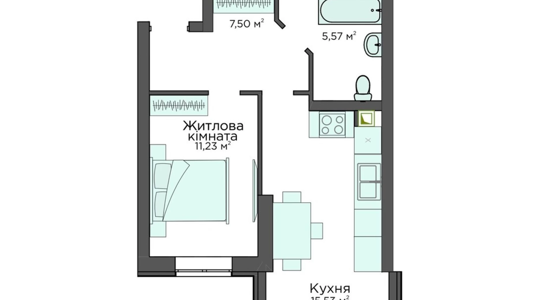 Продається 1-кімнатна квартира 39.8 кв. м у Києво-Святошинську, вул. Одеська